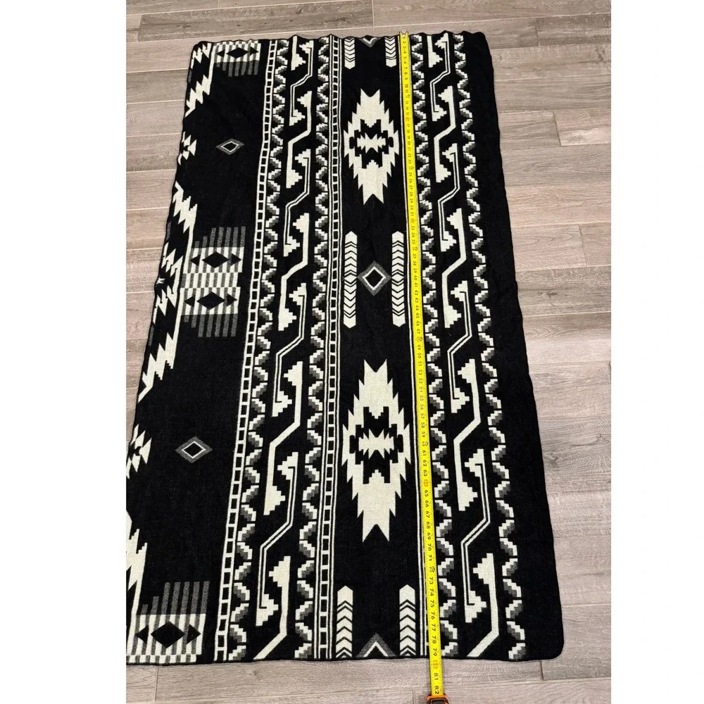 Black White Southwestern Geometric Blanket Throw Reversible 79x45 Boho Western